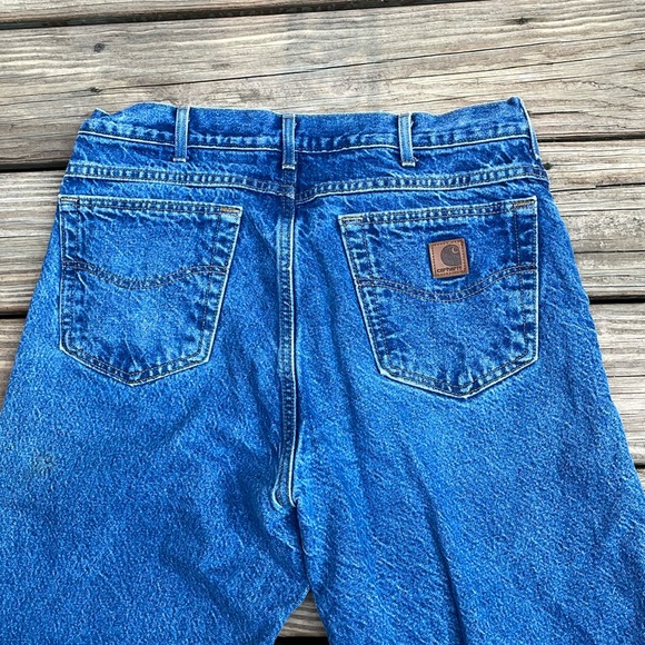 Carhartt Flannel Lined Blue Jeans Mens 36x34 Regular Fit Blue Plaid Lining - Picture 11 of 16